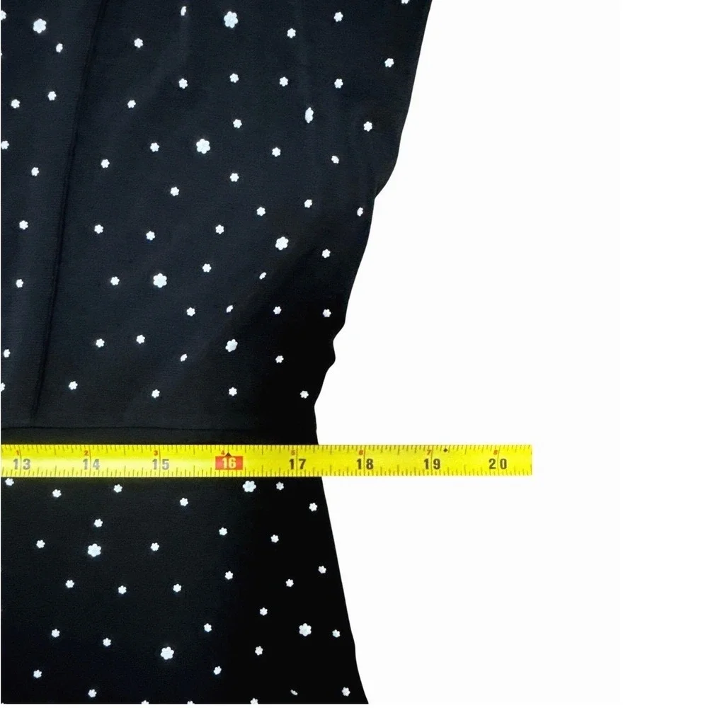 Michael Kors Black Floral Polka Dot Ruffle Hem‎ Dress Women Size L Chic  Party